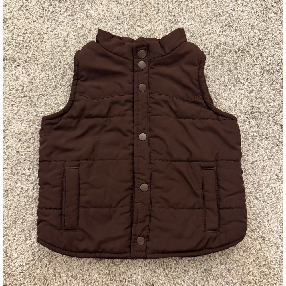 Baby Gap Kids Brown Quilted Puffer Vest Fleece Lined Snap Front 12-18 Months